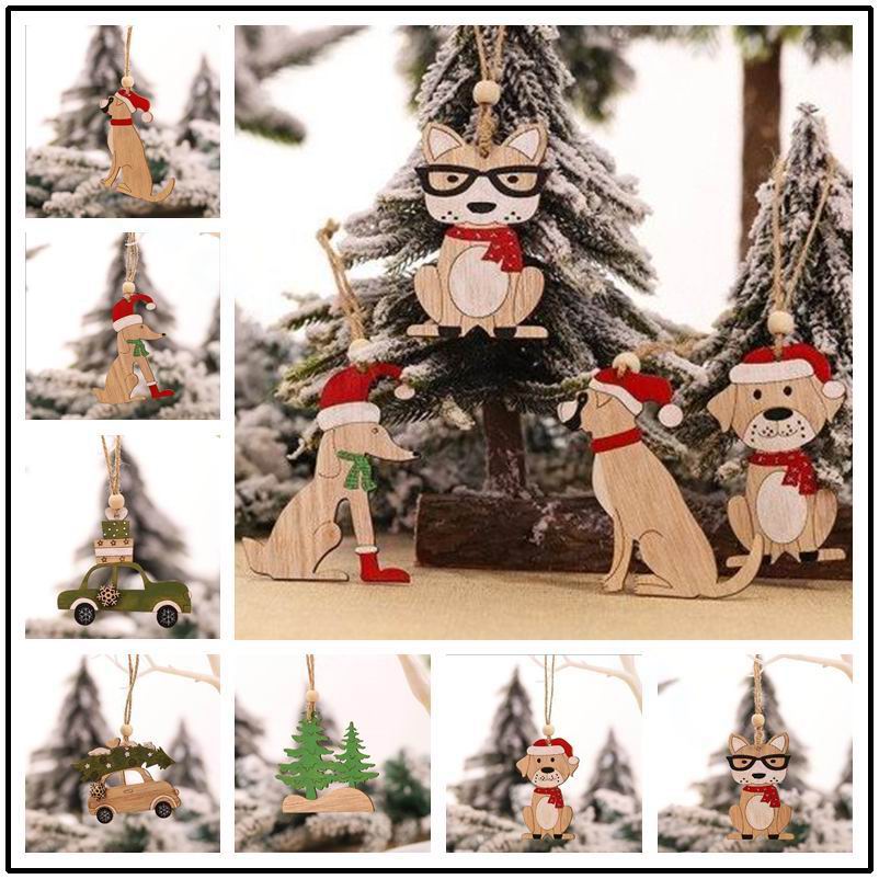 Car Accessories Xmas Gifts - 8 PCS christmas pendant wooden hanging